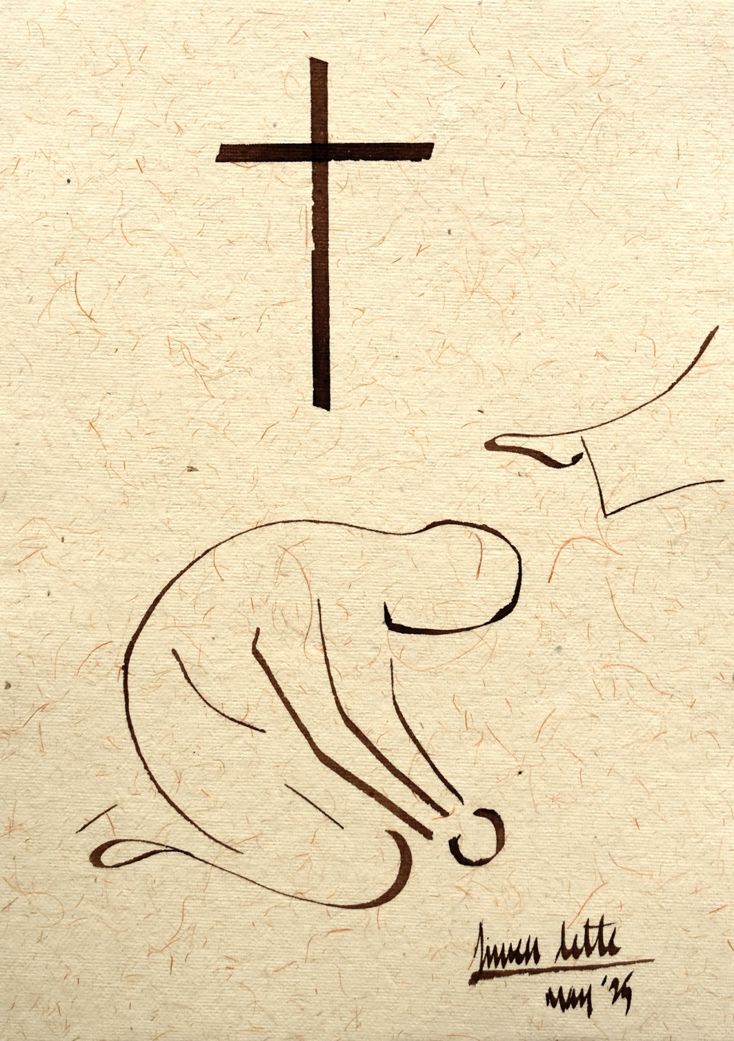 Illustration depicting a kneeking man being anointed.